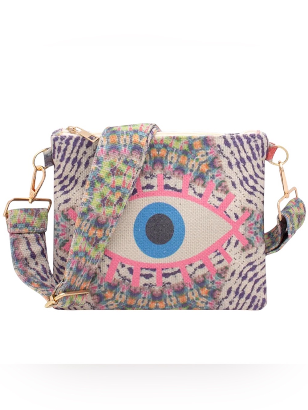 New Blue Evil Eye Hot Pink Multicolor Pastel Tie Dye Crossbody Shoulder Bag